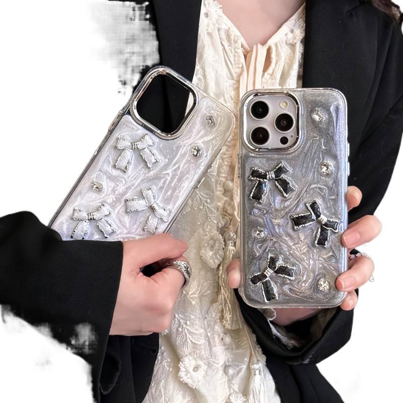 LS TPU Protective Case for iPhone 13 with Drop Protection and Bow Design plus Shockproof plus Resin Finish in White - Image 3
