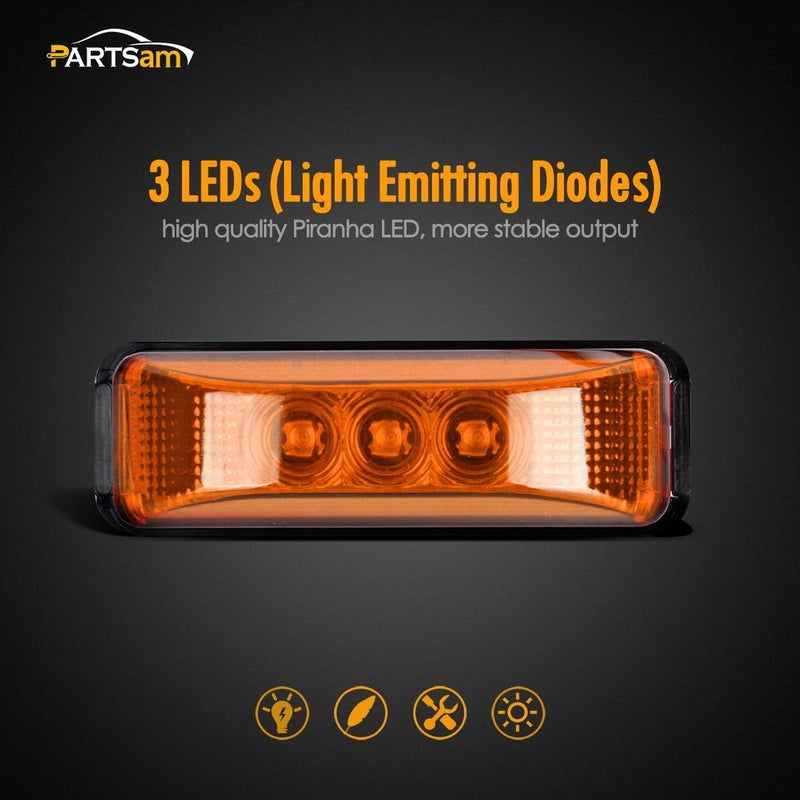 Partsam 2PCS 3 LED Truck Trailer Front Rear LED Side Marker Lights [DOT Approved] indicator Lamp Sealed & Waterproof Surface Mounted Installation Amber 3.9" - Image 2