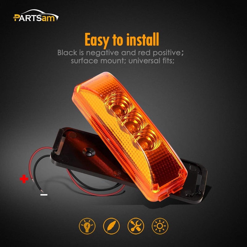 Partsam 2PCS 3 LED Truck Trailer Front Rear LED Side Marker Lights [DOT Approved] indicator Lamp Sealed & Waterproof Surface Mounted Installation Amber 3.9" - Image 5