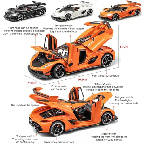 Magicwand【Random Color Die-Cast 1:24 Scale Koenigsegg Jesko【Box Packed】 with 4 Openable Doors Working Steering,Lights & Music,with Smoke Function【Pack of 1】 - Image 3