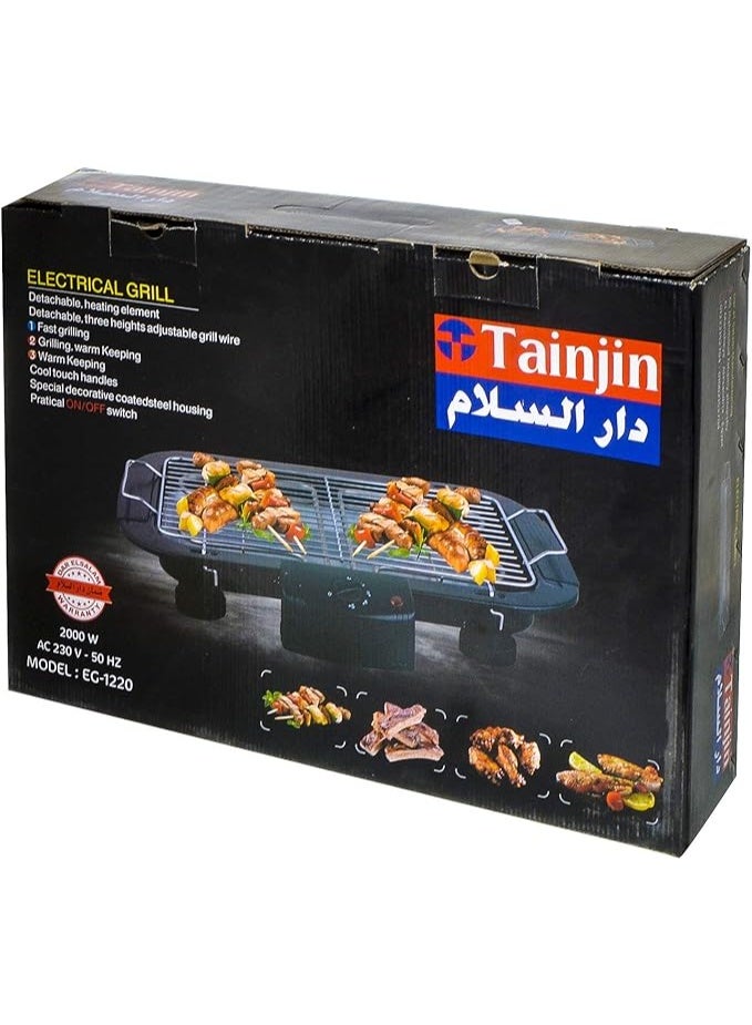 Professional 2000W Electric Grill for Healthy Grilling, Large Home Grill Model Eg-1220 with Temperature Control and Fat Collection Tray, Non-Stick Grilling Surface for Preparing Meat and Vegetables - Black - Image 2