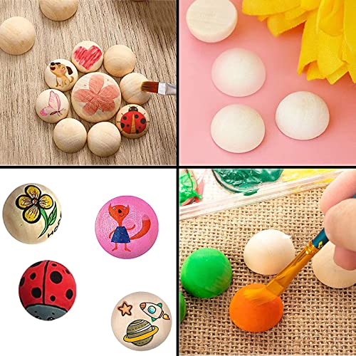 hesmartly 100pcs Half Wood Balls 1 Inch Diameter Unfinished Natural Mini Half Ball Split Wood Balls for DIY Projects and Craft Supplies - Image 2