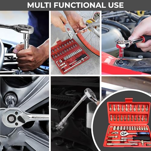 Inditrust Red 46 In 1 Pcs Tool Kit For Home Use Spanner Set Socket Set Wrench Set Bike Tool Kit Set Goti Pana Set, Torx - Image 4