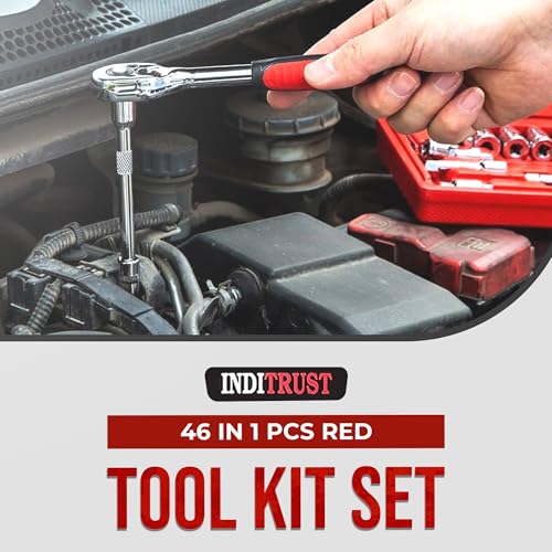 Inditrust Red 46 In 1 Pcs Tool Kit For Home Use Spanner Set Socket Set Wrench Set Bike Tool Kit Set Goti Pana Set, Torx - Image 3