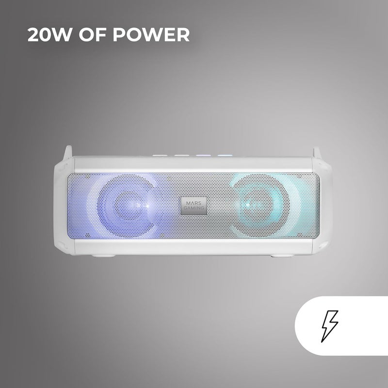 MARS GAMING MARSGAMING MSB-XT, Portable Speaker + Soundbar 2in1, Dynamic RGB Lighting, 4 Drivers 20W Sound System, Bluetooth 5.3 Speaker + AUX/MicroSD/USB/FM Radio, White - Image 3