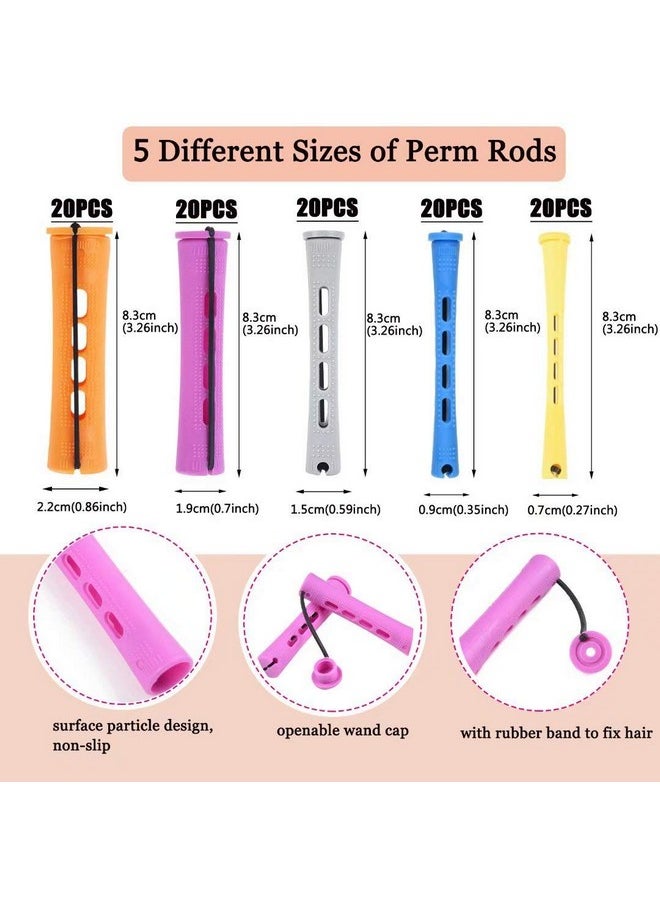 Alimiriam - 100Pcs Perm Rods Set For Natural Hair 5 Sizes Cold Wave Rods Hair Rollers For Women Hair Curling Rods For Long Medium Small Hair Curler Styling Diy Hairdressing Tools（Orange+Purple+Gray+Blue+Yellow） - Image 1