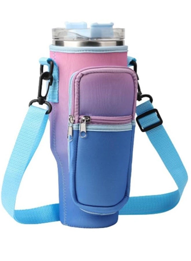 FASHION MANIA Water Bottle Carrier Bag for Stanley 40 Oz Tumbler, Water Bottle Holder with Shoulder Strap and Phone Pocket, Stanley Accessories for Walking Hiking Travelling, Gradient Purple - Image 1