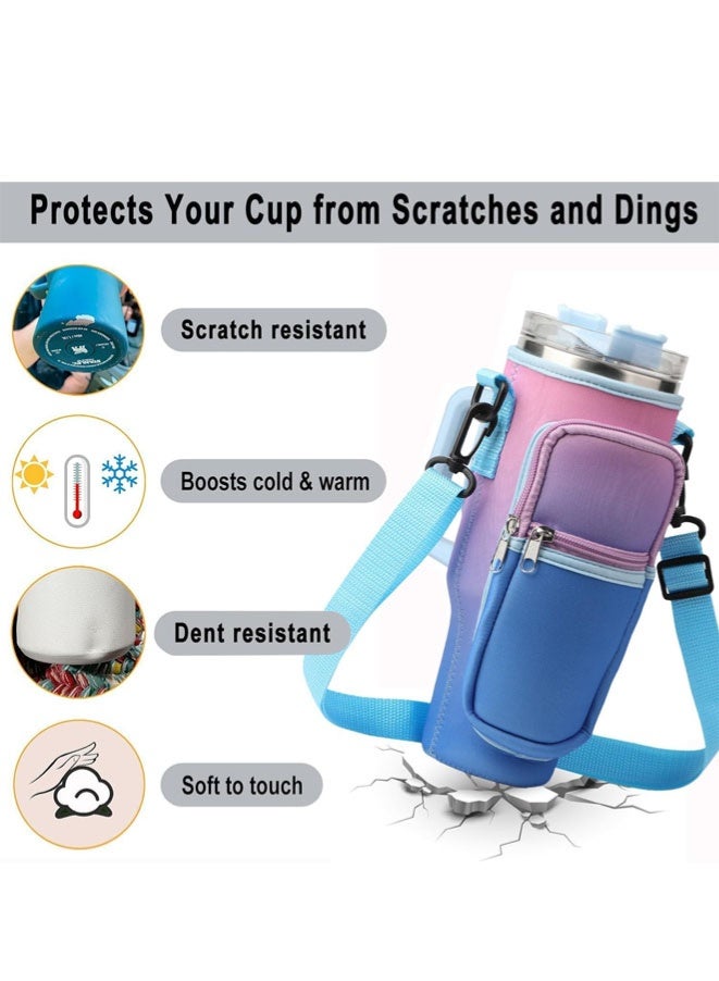 FASHION MANIA Water Bottle Carrier Bag for Stanley 40 Oz Tumbler, Water Bottle Holder with Shoulder Strap and Phone Pocket, Stanley Accessories for Walking Hiking Travelling, Gradient Purple - Image 4