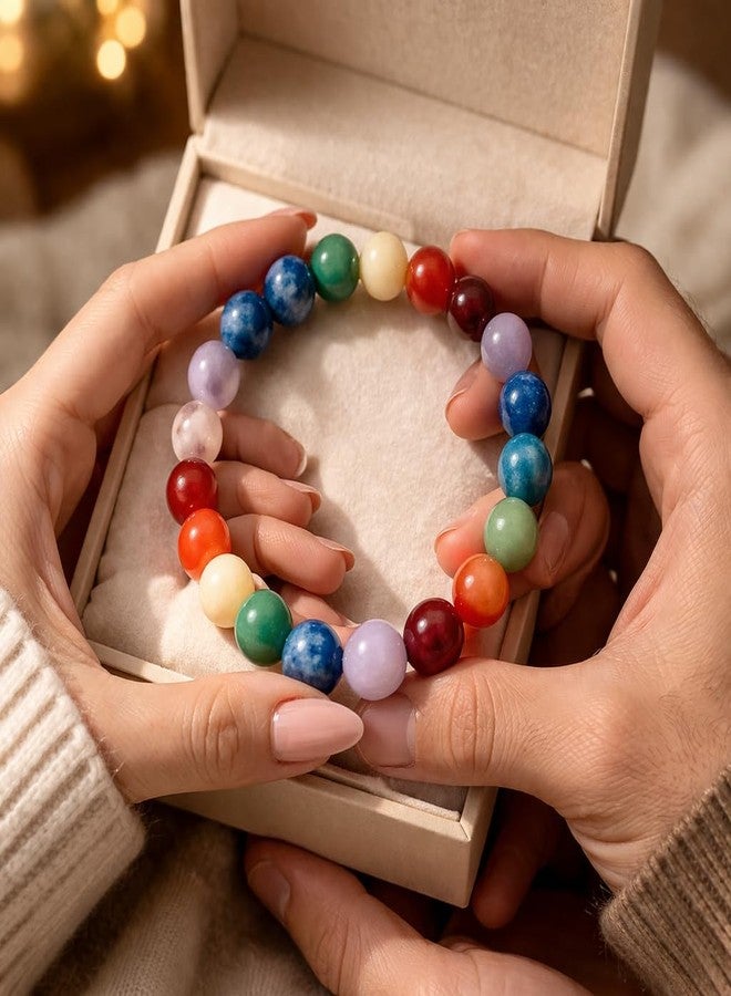 Sukhad 7 Chakra Bracelet for Men & Women | Natural Healing Crystal Beads | Energy Balancing Yoga Meditation Bracelet | Adjustable Elastic Stone for Positive Energy & Gift - Image 4