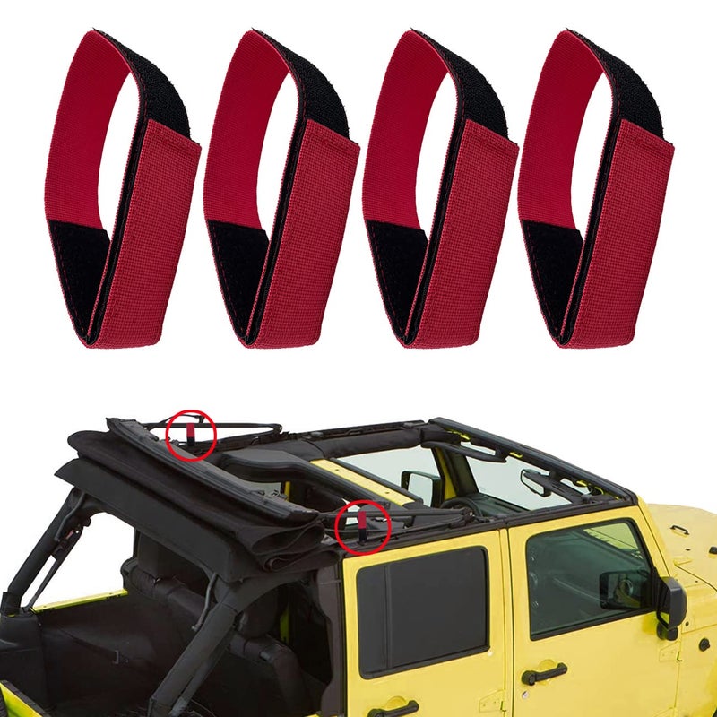 Soft Top Straps,Back Window Straps for Jeep Wrangler JK,Soft Top Tie Down Straps for Jeep,Heavy Duty Rear Window Straps,Red,(Pack of 4)