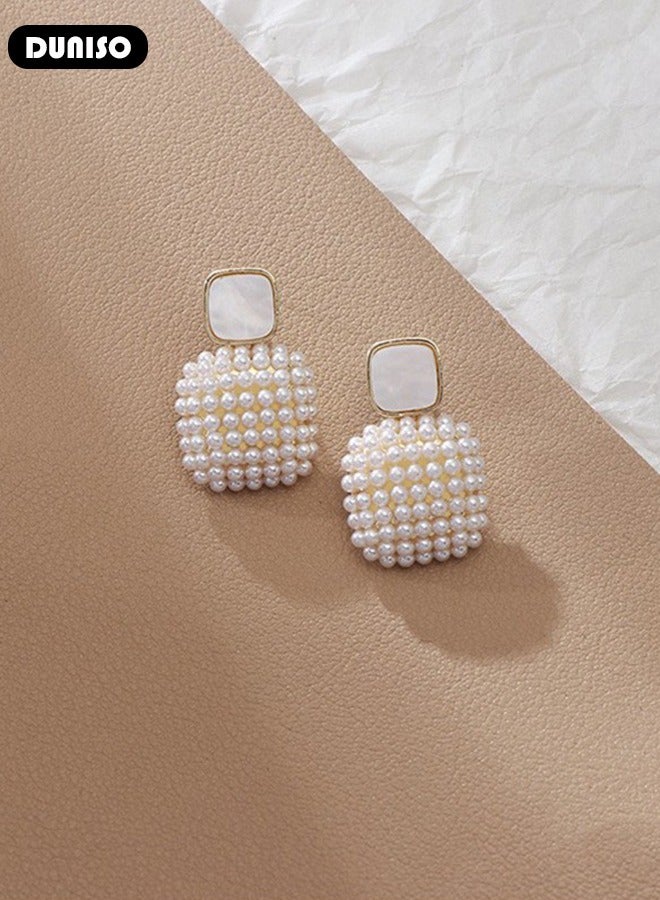 DUNISO Women's Vintage Square Pearl Earrings,Fashionable Lightweight Earrings, Dainty Stud Earrings, Hypoallergenic Earrings for Women Girls - Image 5