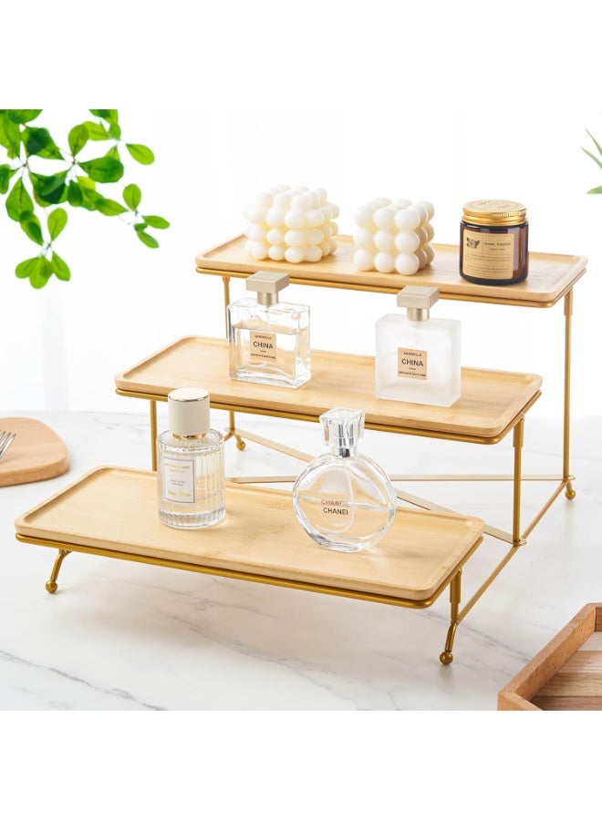 WALALLA 3 Tier Metal Serving Tray Set Platters, Home Display Rack, Reusable Serving Tray, Kitchen Food  Fruit Display Dessert, Freestanding Home Storage Rack for Party with Collapsible Sturdier Stand - Image 3