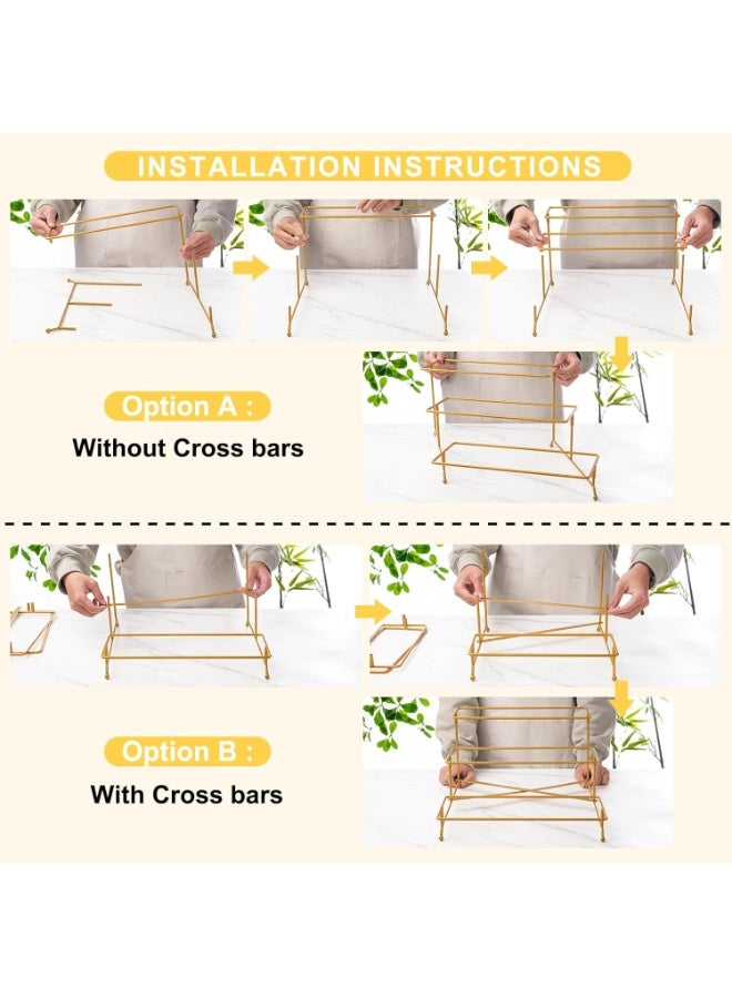 WALALLA 3 Tier Metal Serving Tray Set Platters, Home Display Rack, Reusable Serving Tray, Kitchen Food  Fruit Display Dessert, Freestanding Home Storage Rack for Party with Collapsible Sturdier Stand - Image 4