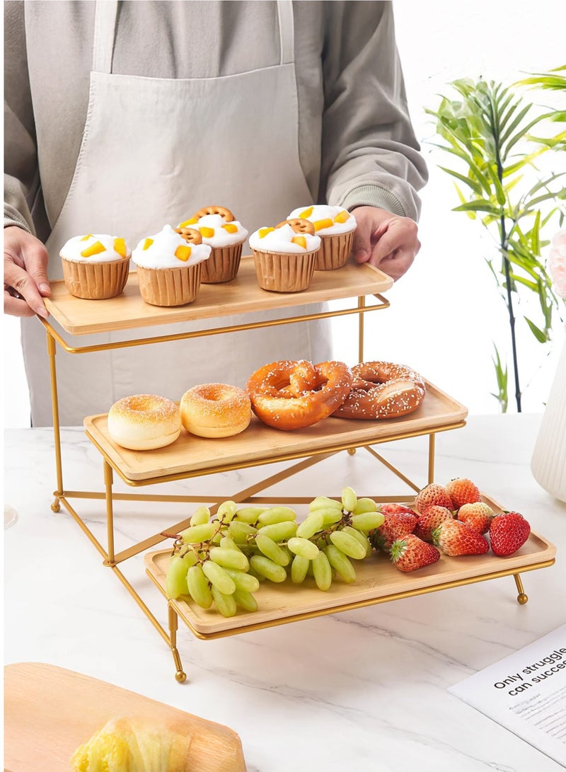 WALALLA 3 Tier Metal Serving Tray Set Platters, Home Display Rack, Reusable Serving Tray, Kitchen Food  Fruit Display Dessert, Freestanding Home Storage Rack for Party with Collapsible Sturdier Stand - Image 1
