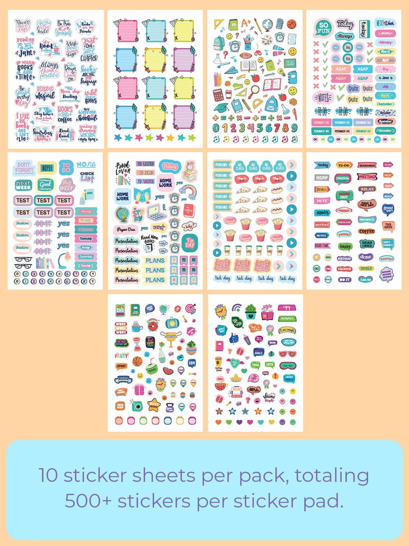 Doodle 10 Pages Sticker Booklet with 500+ Fun, Quirky and Colourful self Adhesive Stickers | Perfect for Girls, Kids, Teens, Adults (Study Well Stickers) - Image 2