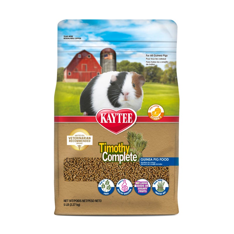 Kaytee Timothy Complete Guinea Pig Food, Made with Timothy Hay, High in Fiber, Supports Dental Health and Digestion, Long-lasting Vitamin C, 5 pounds - Image 1