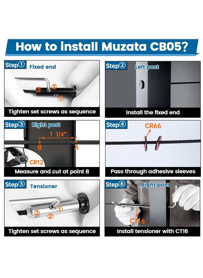Muzata 10 Pairs Black Swageless Cable Railing Kit 1/8" Invisible Tensioner and Terminal No Need Crimper Tool Black Swageless Cable Fittings for 2"x2" Metal Post Cable Railing Hardware CB05,CV2 CL1