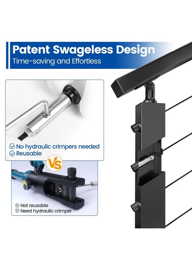 Muzata 10 Pairs Black Swageless Cable Railing Kit 1/8" Invisible Tensioner and Terminal No Need Crimper Tool Black Swageless Cable Fittings for 2"x2" Metal Post Cable Railing Hardware CB05,CV2 CL1