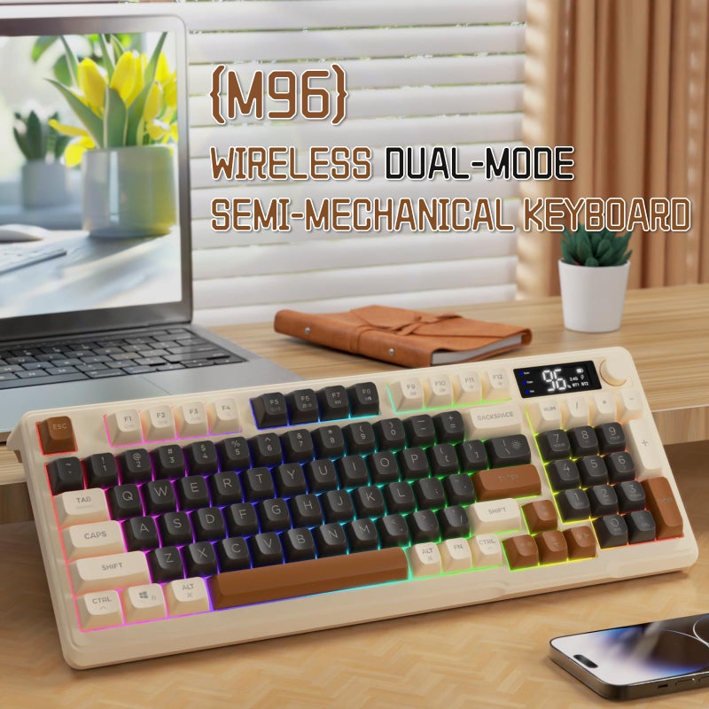 LexonElec M96 Wireless Gaming Keyboard,Knob Control Bluetooth/2.4G Wireless Mechanical Feeling Keyboard,RGB LED Backlit with Display Screen, PBT Keycap, 3000mAh, 94-Key Layout for Win/Mac(Coffee) - Image 2