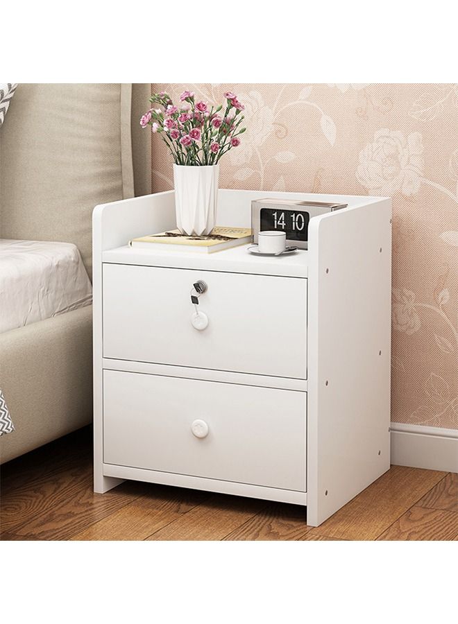 CityRiya-Long طاولة جانبية للسرير باللون الأبيض مقاس 60 × 40 × 60 سم، خزانة بجانب السرير، طاولة جانبية، طاولة جانبية مع درجين، طاولة تخزين صغيرة متعددة الوظائف لغرفة النوم وغرفة المعيشة والمكتب - Image 1