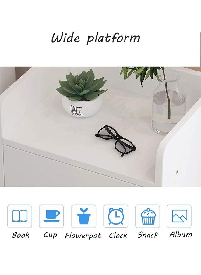 CityRiya-Long طاولة جانبية للسرير باللون الأبيض مقاس 60 × 40 × 60 سم، خزانة بجانب السرير، طاولة جانبية، طاولة جانبية مع درجين، طاولة تخزين صغيرة متعددة الوظائف لغرفة النوم وغرفة المعيشة والمكتب - Image 4