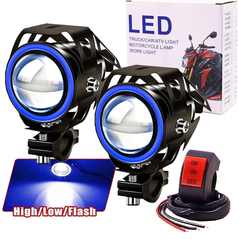 Ourbest Motorcycle Fog Lights with Halo 3in Auxiliary Lights with Switch Blue Angel EyeContinious onCentral Strobe Modes
