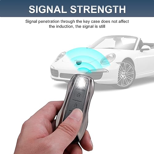 YO&YOYE Compatible with Porsche Key Fob Cover with Keychain Leather Key Case Protector Fit for Porsche Cayenne 911 Taycan Panamera, Grey - Image 5