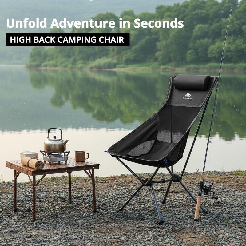 CAMEL CROWN High Back Camping Chair with Pillow Design, Folding Compact Backpacking Chair, Stable Portable Chair for Outdoor Camp, Travel, Beach, Picnic, Festival, Hiking - Image 3