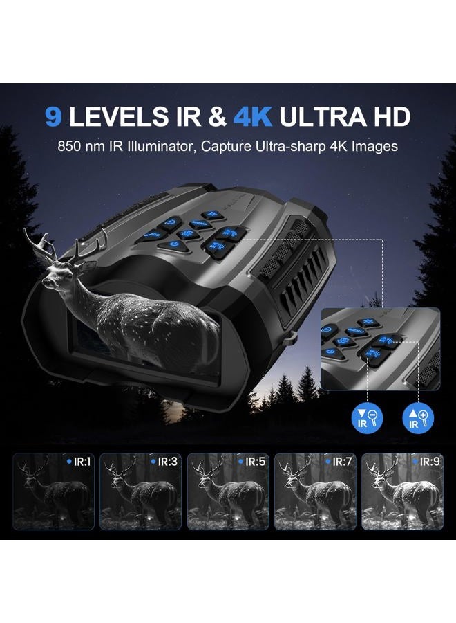 WARMTUYO نظارات الرؤية الليلية 4K، مناظير بكاميرا، بطارية 4000mAh للرؤية الليلية، 9 تروس للرؤية الليلية، تكبير رقمي 10X، شاشة HD 3" وبطاقة TF 32GB، رمادي فاتح - Image 2