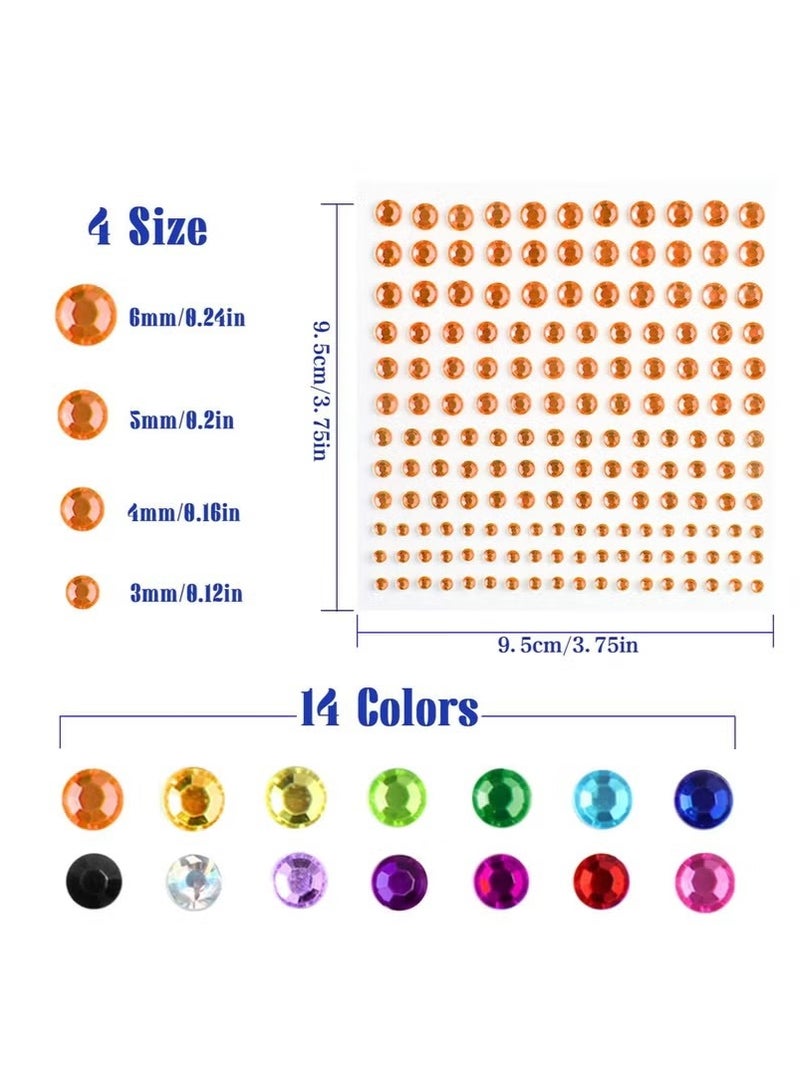 2310 PCS Self Adhesive Rhinestone Gem Stickers For Face Nail Body Makeup Festival,4 Size 14 Sheets Bling Jewels Stickers For DIY Craft Card Decorations - Image 3