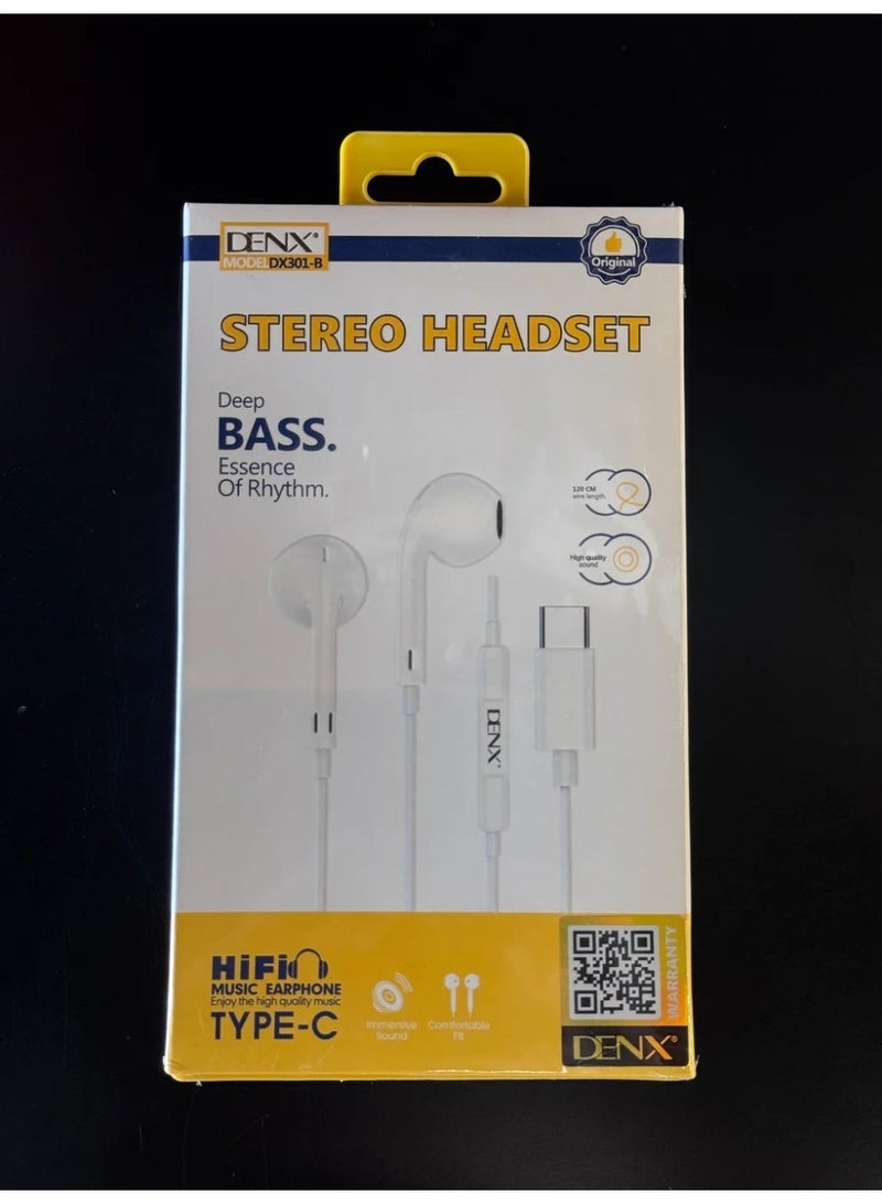 DENX DX301-B Stereo Type-C Headset – HI-FI Sound, Deep Bass, Noise Isolation, 120cm Cable - Image 1