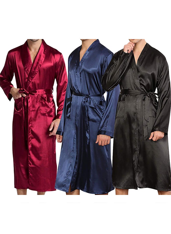 MARGOUN 3 Pack Men's XL Size Dressing Gown Kimono Robe Lightweight Silk Long Sleeved Home Sleepwear Loungewear /(Length 49''/Chest 26'') - Image 3