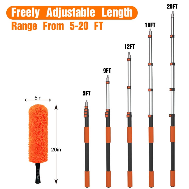 LAANPOLE 26FT High Reach Duster Cleaning Kit with Extension Pole, High Ceiling Fan Cleaner Duster Tool for Fan Blades, Window Washing Kit with Microfiber Feather Duster & Window Squeegee - Image 5