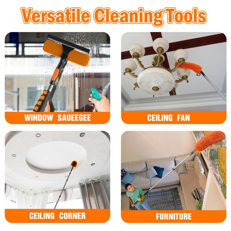 LAANPOLE 26FT High Reach Duster Cleaning Kit with Extension Pole, High Ceiling Fan Cleaner Duster Tool for Fan Blades, Window Washing Kit with Microfiber Feather Duster & Window Squeegee - Image 4