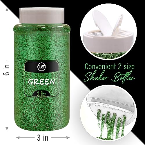 Ultimate Stationery Green Glitter Bulk, Fine Glitter for Crafts, Resin and Scrapbooking – 1 LB/16OZ Shaker Bottles Great for Tumblers and Crafts - Image 2