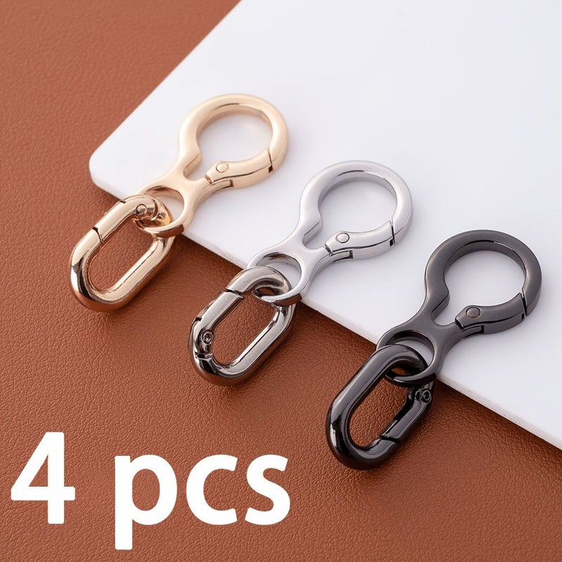 Light Golden Metal Double Open Swivel Snap Hooks 4Pcs Keychain Clip Set - Image 1