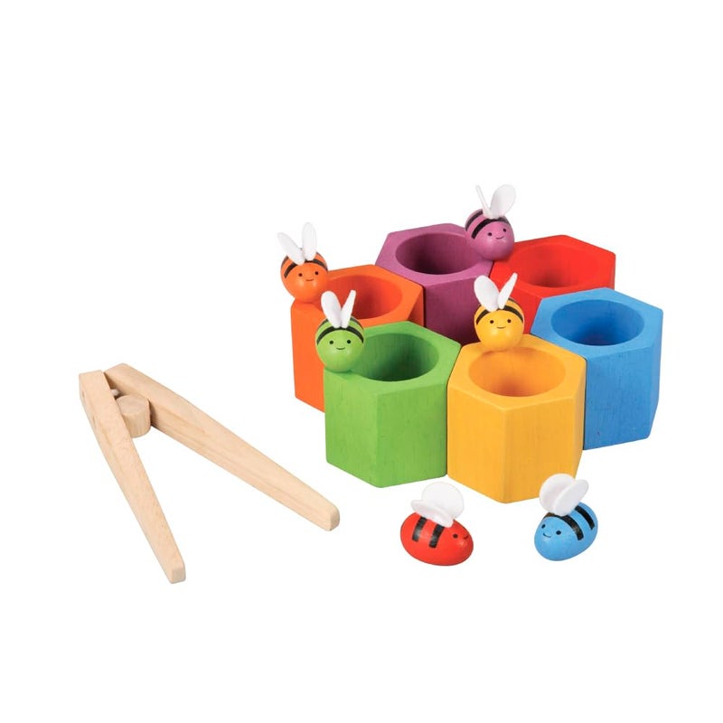 PlanToys® Wooden Beehive Color Sorting Toy for Toddlers | Montessori Fine Motor Skill Playset with Bees, Hives & Tweezers | STEM Learning Toy for Kids Ages 3+ - Image 1