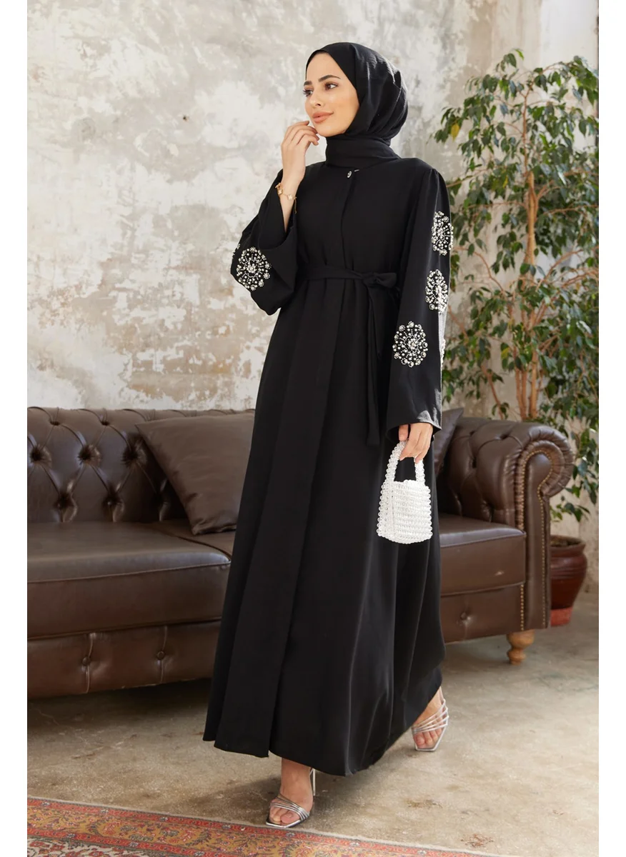 Vavinor Liva Abaya with Stoned Sleeves - Black