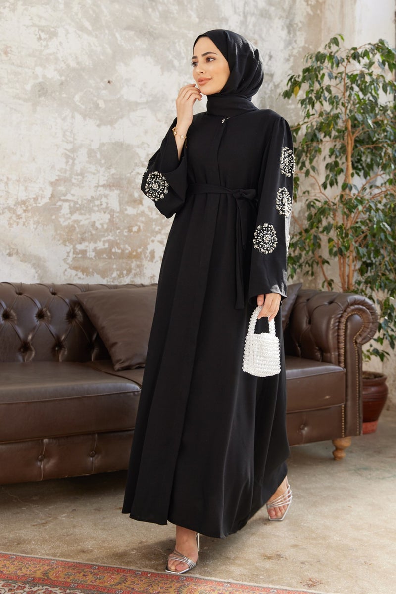 Vavinor Liva Abaya with Stoned Sleeves - Black  - Image 1