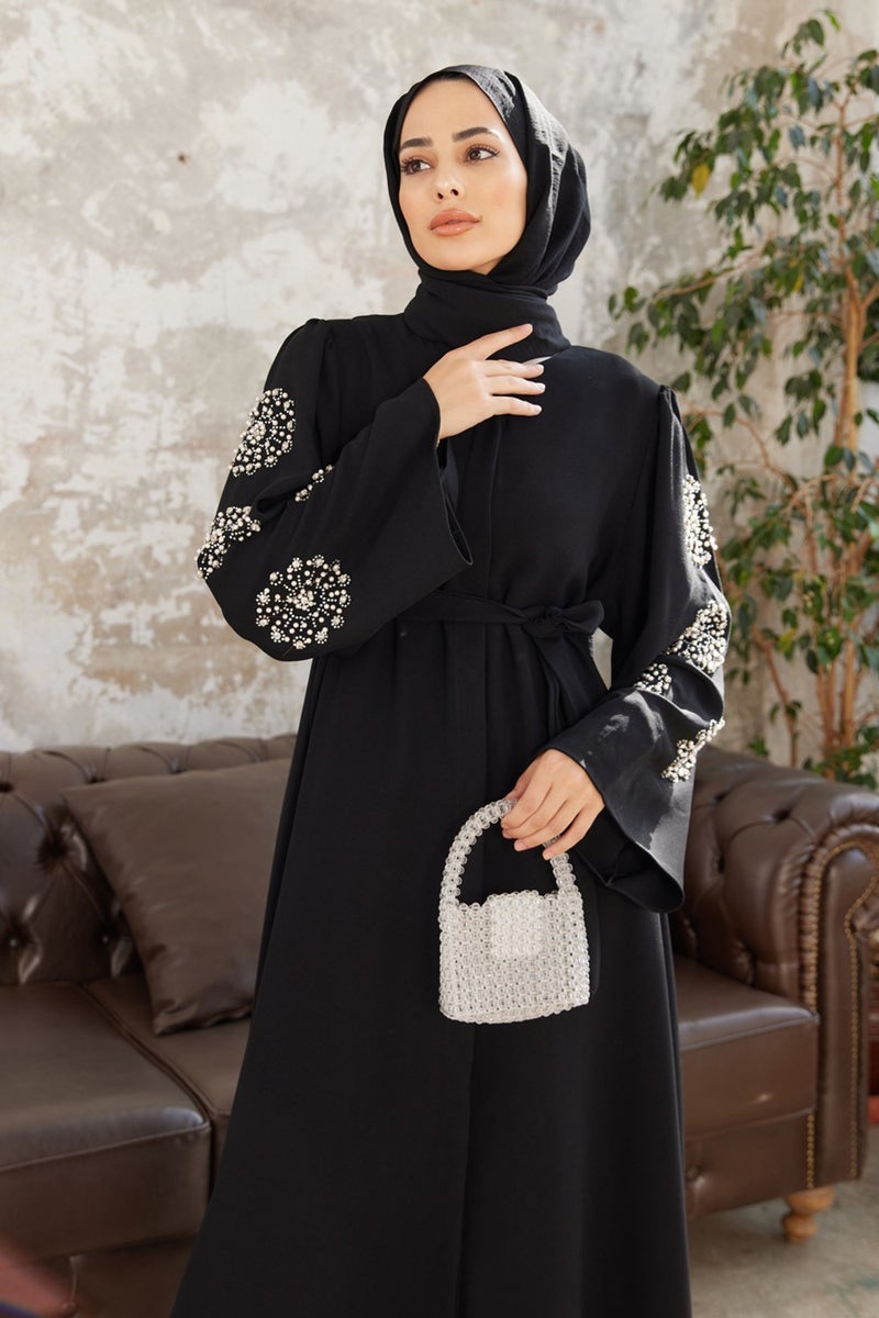 Vavinor Liva Abaya with Stoned Sleeves - Black  - Image 3
