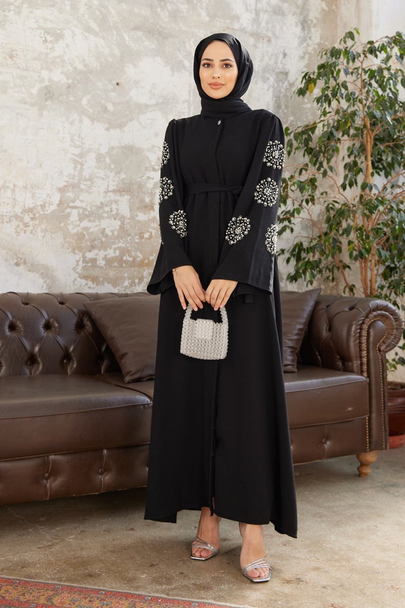 Vavinor Liva Abaya with Stoned Sleeves - Black  - Image 2