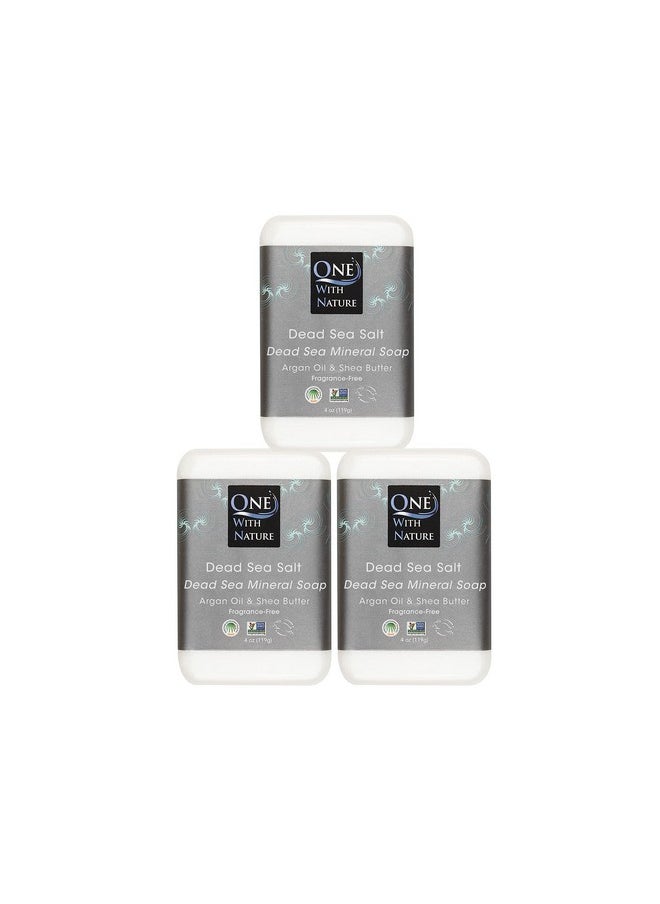 ONE WITH NATURE One With Nature Dead Sea Mineral Salt Soap 4oz 3Pk with Argan Oil & Shea Butter - Dead Sea Salt Contains Magnesium, Sulfur & 21 Essential Minerals - All Skin Types, Acne, Eczema - Fragrance Free  - Image 1