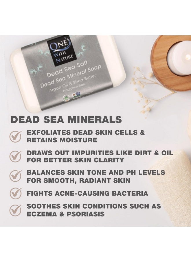 ONE WITH NATURE One With Nature Dead Sea Mineral Salt Soap 4oz 3Pk with Argan Oil & Shea Butter - Dead Sea Salt Contains Magnesium, Sulfur & 21 Essential Minerals - All Skin Types, Acne, Eczema - Fragrance Free  - Image 2