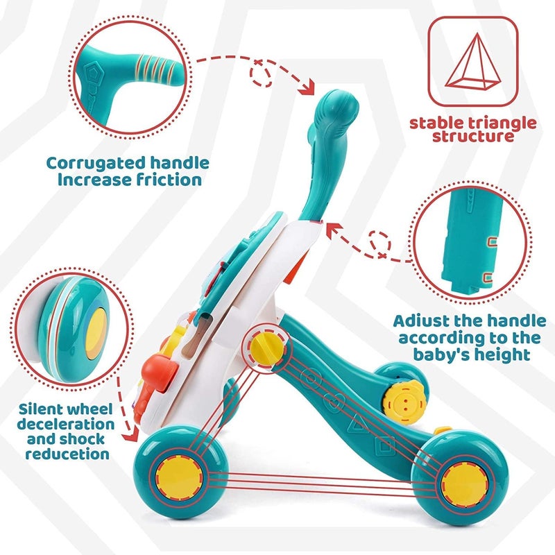 Glaceon عربة دفع الأطفال 2 في 1 عربة تعليمية قابلة للجلوس والوقوف مع عجلات مركز أنشطة تعليمية متعددة للأطفال، لعبة موسيقية تعليمية للأطفال الرضع - Image 3