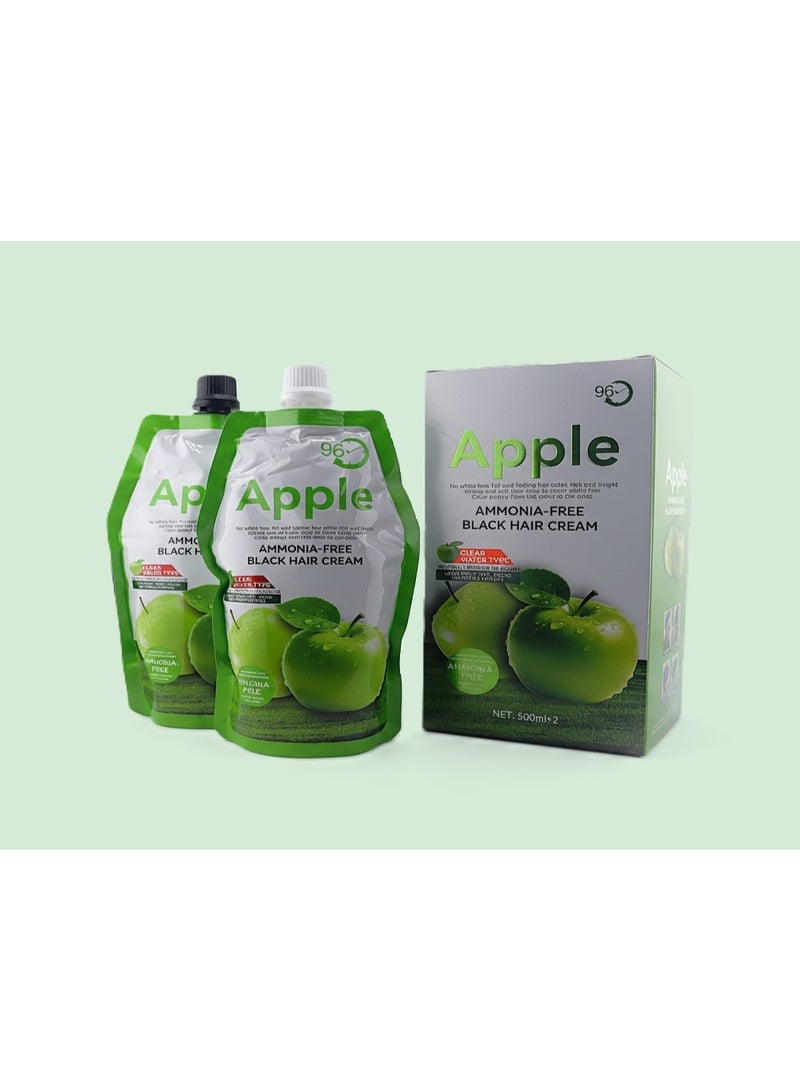 Apple Ammonia-Free Black Hair Coloring Cream 96H (500ml x 2) is an advanced hair coloring solution designed to provide rich, natural black color while caring for your hair and scalp. Infused with the goodness of apple extracts, this unique formula helps nourish, hydrate, and protect your hair during the coloring process