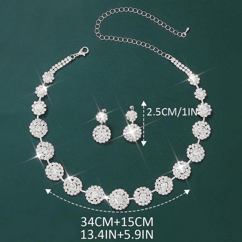 Unicra Bridal Wedding Jewelry Set Silver Rhinestone Necklace Earrings Sets Formal Prom Costume Jewelry for Women and Brides (Silver) - Image 5