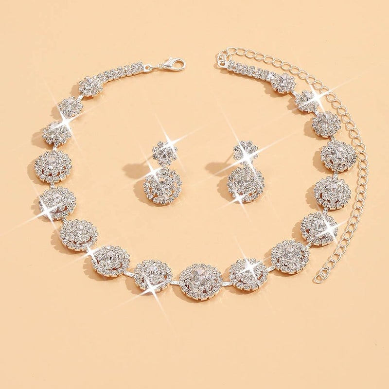 Unicra Bridal Wedding Jewelry Set Silver Rhinestone Necklace Earrings Sets Formal Prom Costume Jewelry for Women and Brides (Silver) - Image 3