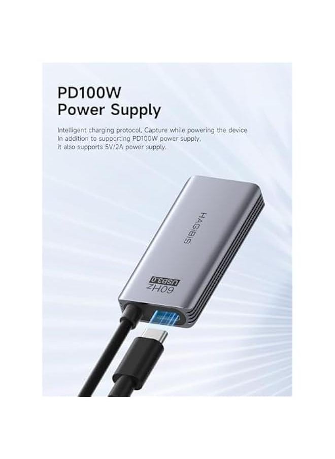 Generic - USB3.0 Video Capture Card with 100W PD HDMI to USB/USB C 1080P HD 60fps Live and Record Video Audio Game MS2130 for Quest 3 VR Switch PS4/5 Live Broadcast, Gaming, Streaming (UHC07P) - Image 1