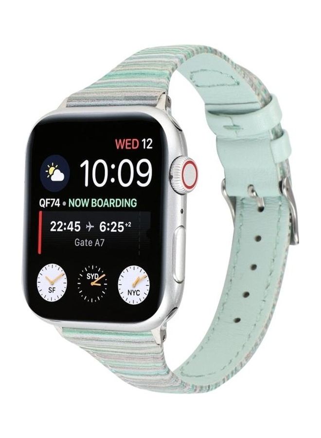 NIBEMINENT Stitching Stripes Genuine Leather Strap Watchband For Apple Watch Series 7/6/SE/5/4/3/2/1 38/40/41mm Green - Image 2