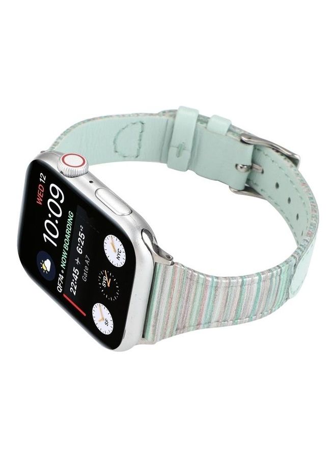 NIBEMINENT Stitching Stripes Genuine Leather Strap Watchband For Apple Watch Series 7/6/SE/5/4/3/2/1 38/40/41mm Green - Image 3